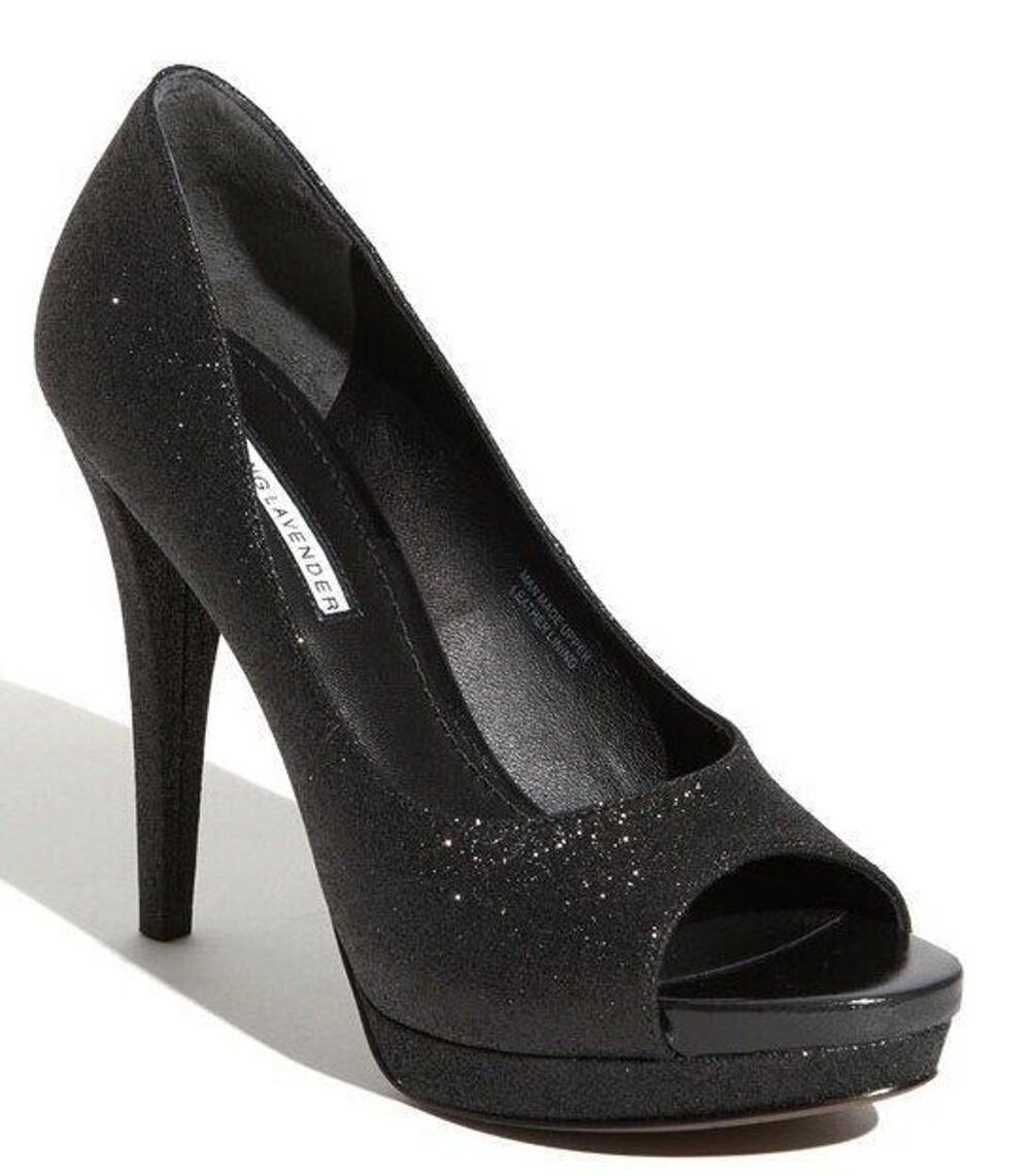 Vera Wang Lavender Black Glitter Selma Open Toe Pumps Size 9.5 $275 Womens's Sz